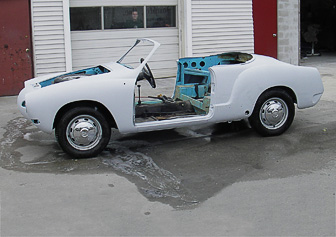 Karmann Gia before restoration and painting by Randall’s Auto Body of Southampton, NY.