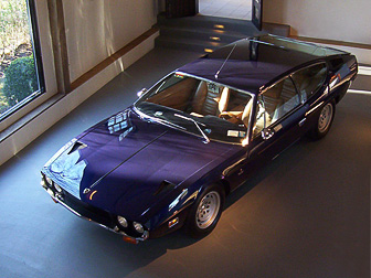 Lamborghini Espada on display after restoration and painting by Randall’s Auto Body of Southampton, NY.